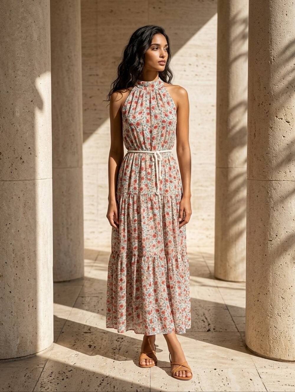 Thanne Floral Halter Maxi Dress Size 12